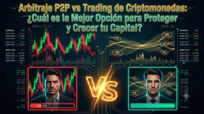 Gráficas de trading de criptomonedas frente a interfaz de operaciones de arbitraje P2P