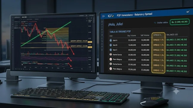 Interfaz de usuario gestionando spreads de arbitraje financiero P2P